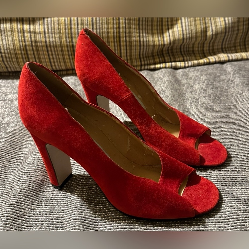 Sachsen London‎ red suede open toed heels size 6B
